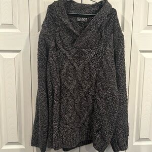 Mens Heavy Black and Gray Marble Shawl Sweater.